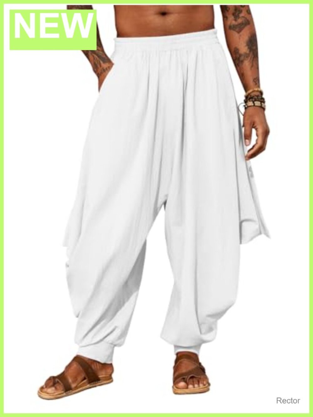 Men's Linen Harem Pants Yoga Beach Baggy Boho Drawstring Drop Crotch